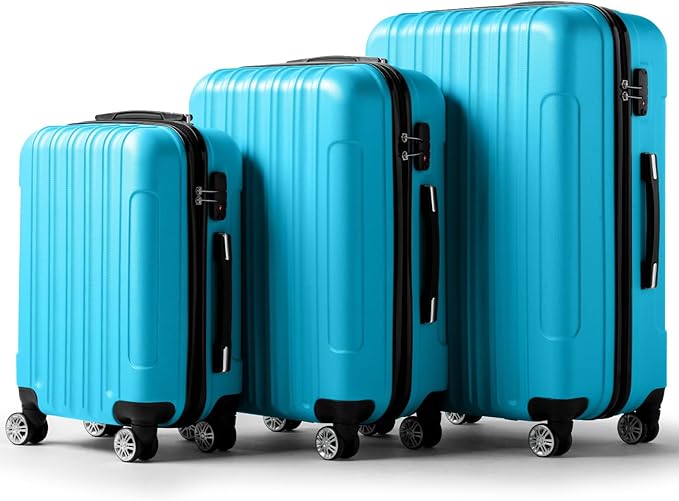3 Piece Luggage Sets, Lightweight ABS Suitcase with 4 Spinner Wheels ＆ TSA Locks, Hardside Carry On Luggage Durable Suitcase Set for Family Travel Business - Blue, 20/24/28