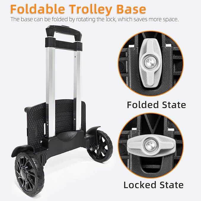 Backpack Trolley, Wheeled Cart Aluminum Alloy,Luggage Cart with 2 Large Tank Wheels,Folding Hand Truck with Luggage Straps for Bags,Lunch Backpack,Golf Bag,Teenagers,Adults,School,Travel