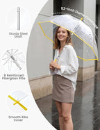 G4Free 52 inch Clear Bubble Umbrella, Large Canopy Transparent Dome Coverage Stick Umbrella, J Hook Handle European Style for Weddings,Prom,Graduation and Outdoor Events