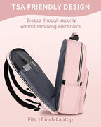 MATEIN Pink Laptop Backpack, 17 Inch TSA Approved Travel Carry On Backpack for Women, Large Work Compuer Bag with Charging Hole & Luggage Strap, Water Resistant Anti Theft College Nurse Bag