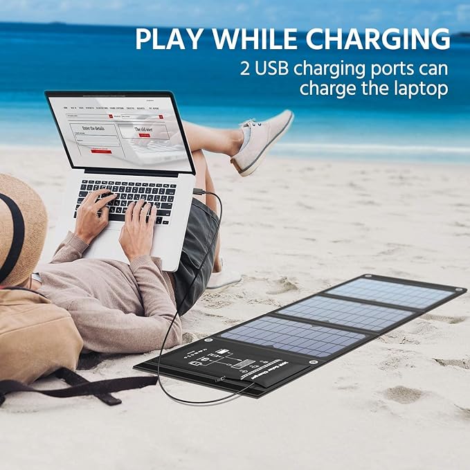 Solar Charger 30W Solar Panel QC3.0 USB and 1DC(18V1.66A) Ports Foldable Panel Has High Conversion Rate Portable Solar Phone Charger for USB Devices and DC Devices