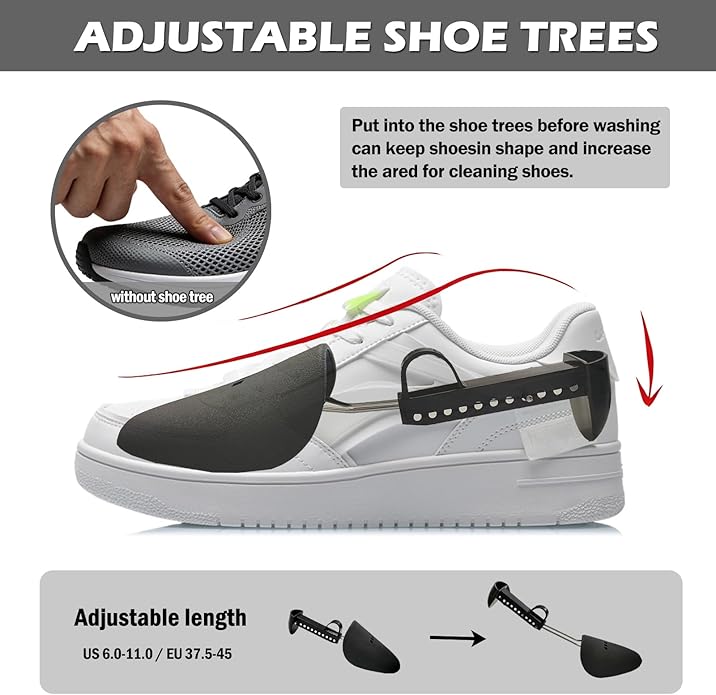 2Pcs Shoe Washing Machine Bag with Shoe Trees & Dryer Bags, Reusable 360° Deep Clean Sneaker Laundry Bag for Washer and Dryer, Protective Shoe Cleaner Bag for Sneakers, Trainers, White