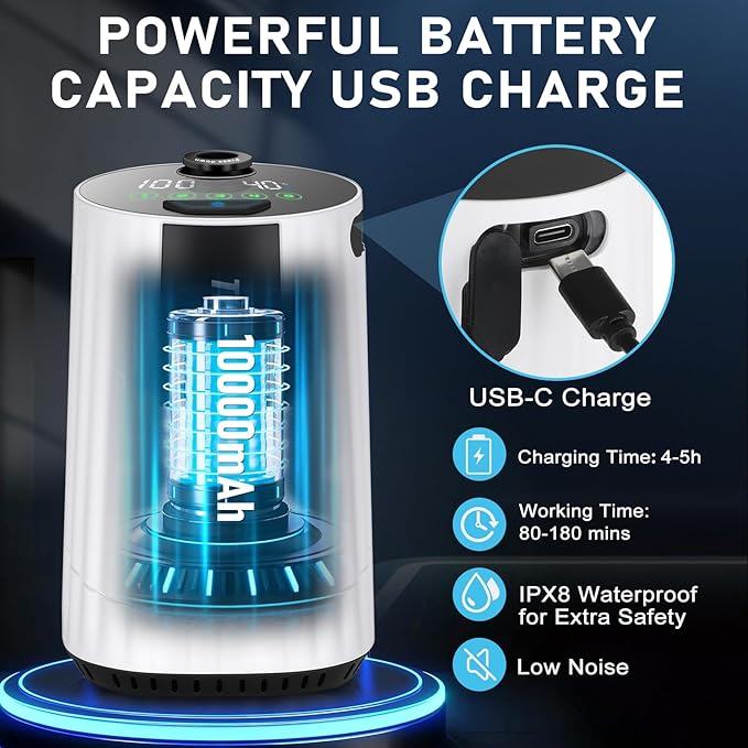 Portable Shower for Camping Essentials: 10000mAh Rechargeable Battery Powered Shower, IPX8 Waterproof Camp Shower Pump, 5-Speed Outdoor Shower with LED Display, Camping Gifts for Men, Dog Bath, Hiking