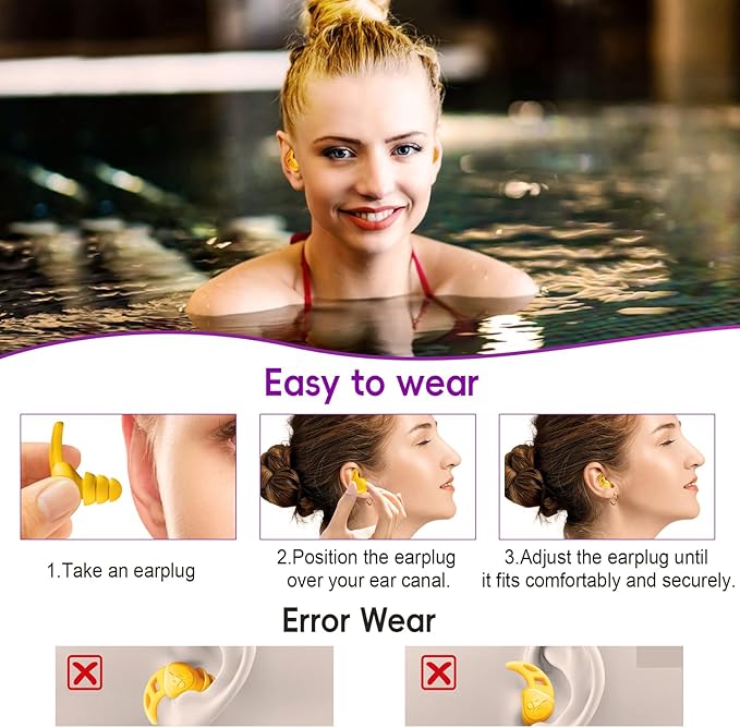 Waterproof Swimming Ear Plugs for Adults - 4 Pairs of Reusable Soft Silicone Swim Earplugs,Perfect for Surfing, Diving,Pool,Showering and Other Water Sports - Keep Water Out and Ear Protection