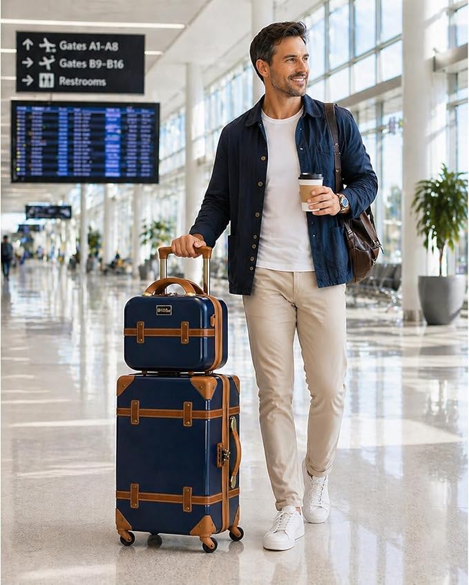 World Traveler VentureX Airline Approved 2-Piece Carry-On Luggage Set – Lightweight Hardside Polycarbonate Suitcase with Spinner Wheels - Gatsby Navy