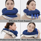 BUYUE Travel Neck Pillows for Airplanes, Memory Foam 360° Head Support Sleep for Long Flight, Skin-Friendly & Breathable, Kit with Eye Mask, Earplugs and Storage Bag (Adult, Navy, 90+ lbs)