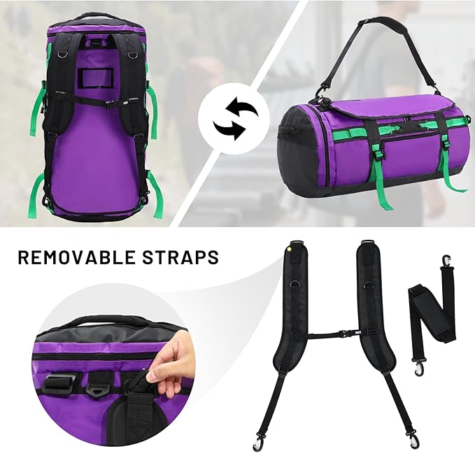 MIER Large Duffel Backpack Sports Gym Bag with Shoe Compartment, Heavy Duty and Water Resistant, Purple, 90L