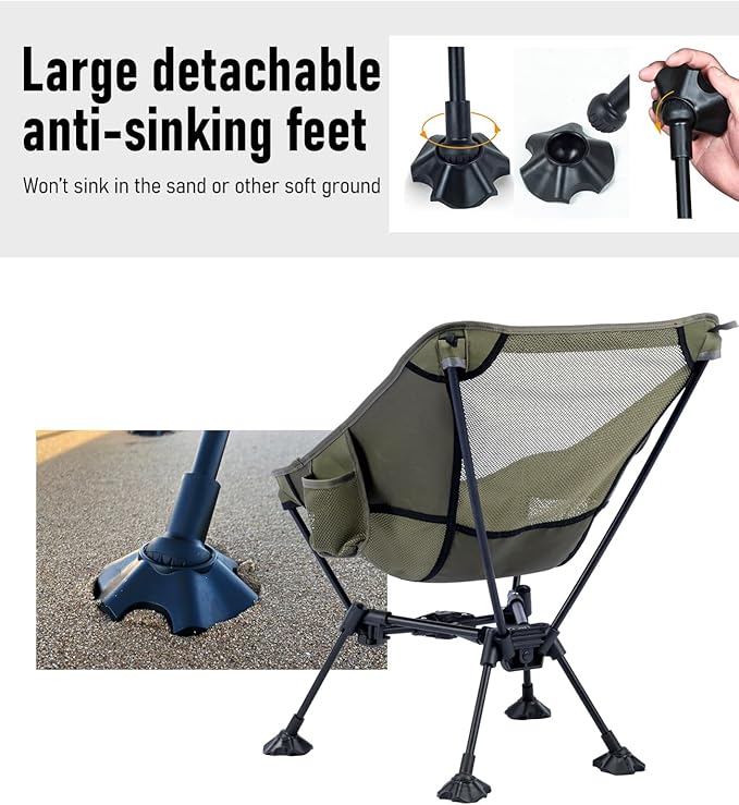 iClimb Ultralight Compact Camping Folding Beach Chair with Anti-Sinking Large Feet and Back Support Webbing (Green - Triangular Frame - 2PC)