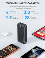 Portable Charger, 20000mAh 22.5W Fast Charging Power Bank with Built-in Cables & Wall Plug, USB C External Battery Pack with LED Display, Travel Essentials Phone Charger for iPhone iPad Samsung Black