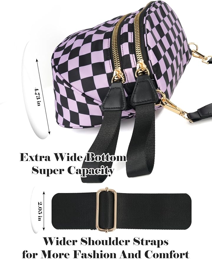 Black and White Checkered Crossbody Bag Bum Bag for Women,Spacious Checkered Purse Fanny Packs Belt Bag