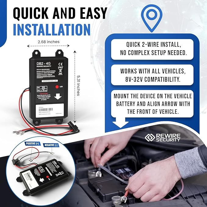 REWIRE SECURITY DB2-4G GPS Tracker for Vehicles – Real-Time Vehicle Tracking Device for Car, Van, Motorhome | Easy Battery Install | Live App Tracking | 4G Fleet Tracking | Low Cost Plan | Free Trial