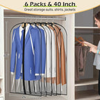 MISSLO All Clear Garment Bags for Hanging Clothes 40" Suit Bags for Closet Storage Plastic Clothes Covers for Shirts, Jackets, Coats, 6 Packs