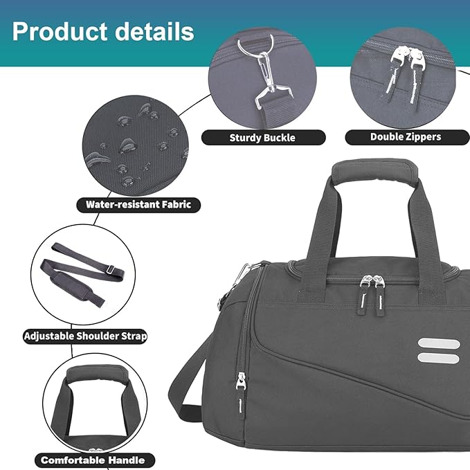 Gym Bag for Men & Women - 30L Duffel Bag with Shoe Compartment, Weekender Water Resistant Duffle Bag for Travel, Sports, Fitness & Workouts, DarkGray