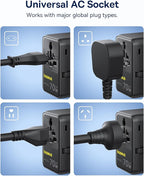 Baseus 70W Universal Travel Adapter, 6-in-1 International Plug Adapter with Retractable Cable, USB-C PD Fast Charging Worldwide Wall Charger for USA/EU/UK/AUS and Over 200 Countries - Enercore CG11