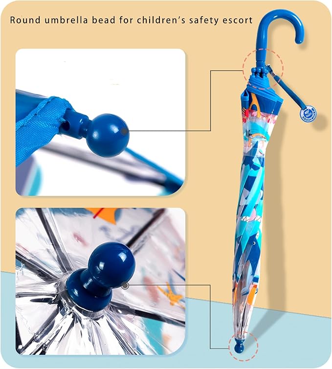 MRTLLOA Kids Clear Bubble Umbrella with an Easy Grip Curved Handle, Safety Transparent Dome Bubble Umbrella for Toddler Boys Girls