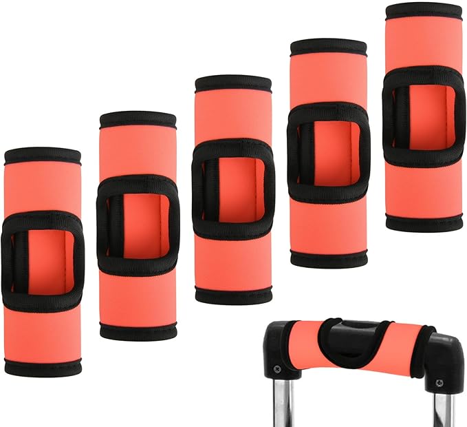 Cosmos 5 Pcs Neoprene Luggage Handle Wrap Soft Grip Handle Cover Luggage Identifier with Hollow Design for Push-Button Handle Trolley Handle and Travel Suitcase Trolley Case (Fluorescent Orange)