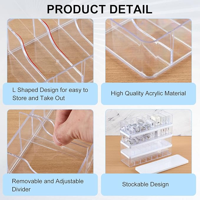Tatuo 4 Pcs Cable Organizer Box with Wire Ties, Plastic Cord Storage Box with Lid, Electronics Organizer for Home Office Desk Organizers and Accessories (Clear,White)