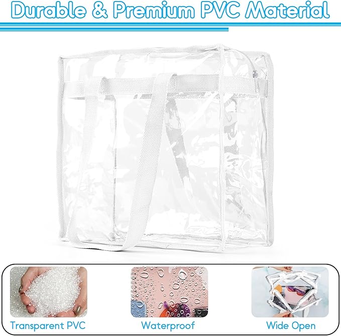 Hoiny Clear Bag for Stadium Events Approved, 12x6x12 Large Transparent Tote Bag with Zipper for Gym Concert Sports Festivals