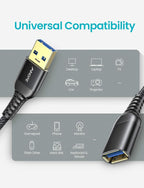 AINOPE USB Extension Cable,USB Extender,USB 3.0 Extension Cable, Male to Female Cord High Data Transfer Compatible with Webcam,Keyboard,Flash Drive,Hard Drive,Printer,16FT,Black