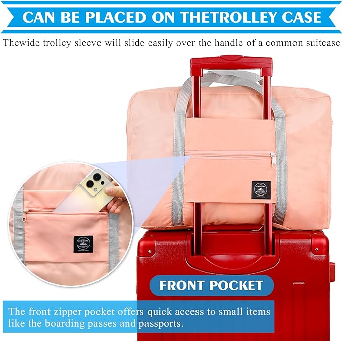 Foldable Travel Duffel Bag Tote Carry on Luggage Bag Spirit Airlines Personal item Sports Gym Bag Water Resistant Weekender Overnight Bags for Women and Men (Pink)