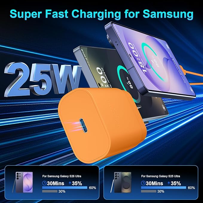 Super Fast Charger Type C, 25W USB C Wall Charger Fast Charging for Samsung Galaxy S26 Ultra/S26/S26+/S25 Ultra/S25/24 Ultra/S24/S23 Ultra/S22 Ultra with 10FT Long Android Type C Charger Cable 2Pack