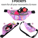 Frienda 2 Pieces Holographic Fanny Pack for Women Colorful Sport Waist Bag Pack