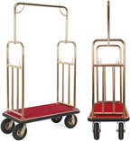 Generic Hotel Luggage Cart 39Lx19Wx68H Inch Baggage Lobby Cart Up to 881LBS 8-inch Silent Rubber Casters Carpet Deck Bumper Rails Guest Room Trolley Add Elegance to Hotel&Resort