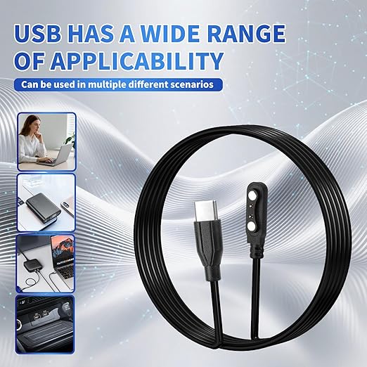 USB C for Smart Watch Charger Cable 2 Pin Cord,Replacement Charger for Smart Watch, Fitness Tracker, Charger Contact pin spacing Compatible 4mm (2)