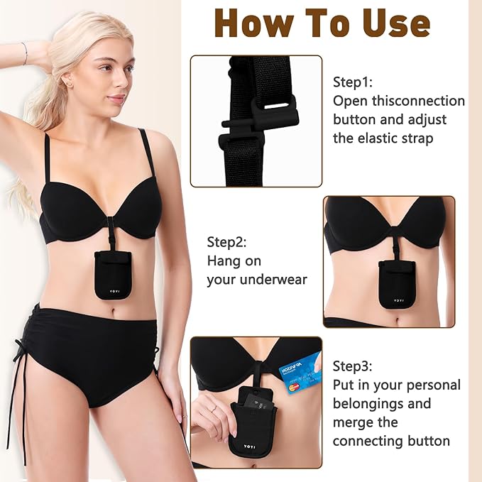 YOYI YOYI RFID Undercover Bra Wallet,Travel Pouch,Secret Pocket - Credit Cards & Money & Valuables with Adjustable,Elastic Strap Suitable for All Bra Sizes