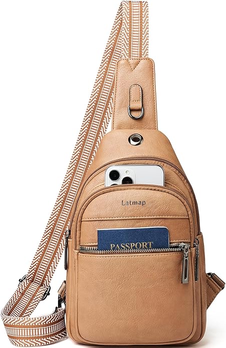 LATMAP Sling Bag For Women Faux Leather Small Casual Daypack Backpack Fanny Pack Crossbody Chest Bags Purse