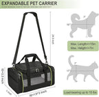 Black Expandable Pet Carrier for Cats/Dogs - Airline Approved, 2-Side & Height Extendable Design - Soft Sided Travel Bag(Black)