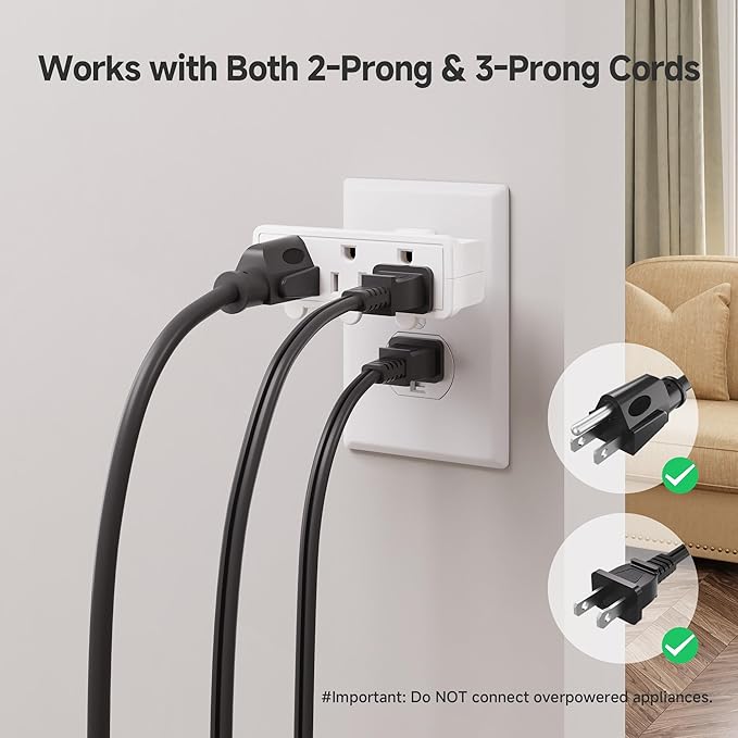 [ETL Listed] Cable Matters 2-Pack 3-Outlet Grounded 180 Degree Swivel Wall Tap, 3 Plug Wall Adapter, Multi-Plug Outlets, White