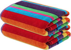 COTTON CRAFT Oversized Beach Towels - 2 Pack Summer of Siam XXL 35x84- The Big Kahuna 7 Foot Extra Large Beach Blanket Towel - Big & Tall - 100% Cotton Velour Plush Soft Luxury - Multi Color Stripe