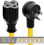 Right Angle Four-in-One 12AWG Heavy Duty 15 Amp Household AC Plug to 20 Amp T Blade Adapter Cable,5-15P to 5-20R/6-15R/6-20R, 4 in 1,15A 125V to 20A 250V Adapter Cable 6FT