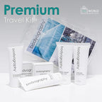 World Amenities - Bodyography Blanc Mini Travel Size Toiletries Bathroom Kit | Vanilla White Tea| Shampoo, Conditioner, Body Wash, Lotion, Artisan Soap and Massage Bar