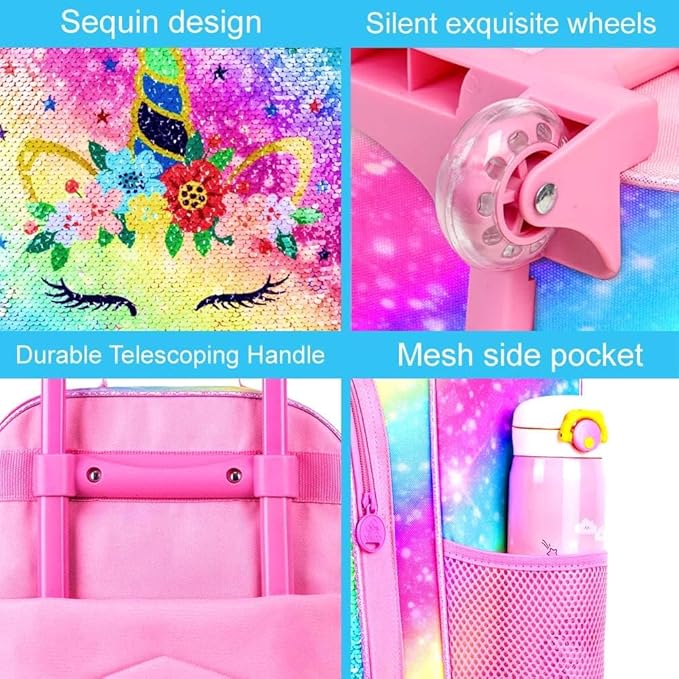 Kids Suitcase for Girls, Unicorn Rolling Travel Carry on Luggage for Toddler Children with Wheels(Pink)