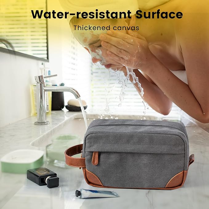 Vorspack Travel Toiletry Bag - Hanging Toiletry Bag for Men Water Resistant Canvas Shaving Bag with Large Capacity for Travel - Light Grey