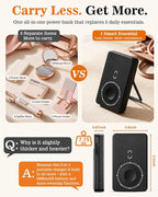 5-in-1 Magnetic Power Bank, 5000mAh Portable Wireless Charger with Mirror, Stand, Bluetooth Remote & Card Holder, MagSafe Compatible Travel Essential for iPhone & Samsung, USB-C Cable Included，Black