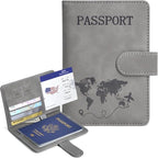 Passport Holder, Passport Cover with Credit Card Slot and Boarding Pass Slot Combo, Passport Wallet Case Book Travel Must Have, RFID Blocking Leather Travel Accessories, Grey