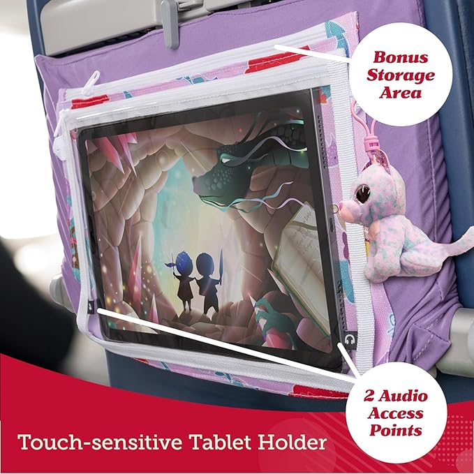 Lusso Gear Airplane Tray Table Cover - Organize Kids Travel Essentials - Snack & Toy Pockets for Airplane Toys for Toddlers 1-3 - iPad and Tablet Stand for Travel Toddler Essentials (Unicorns)