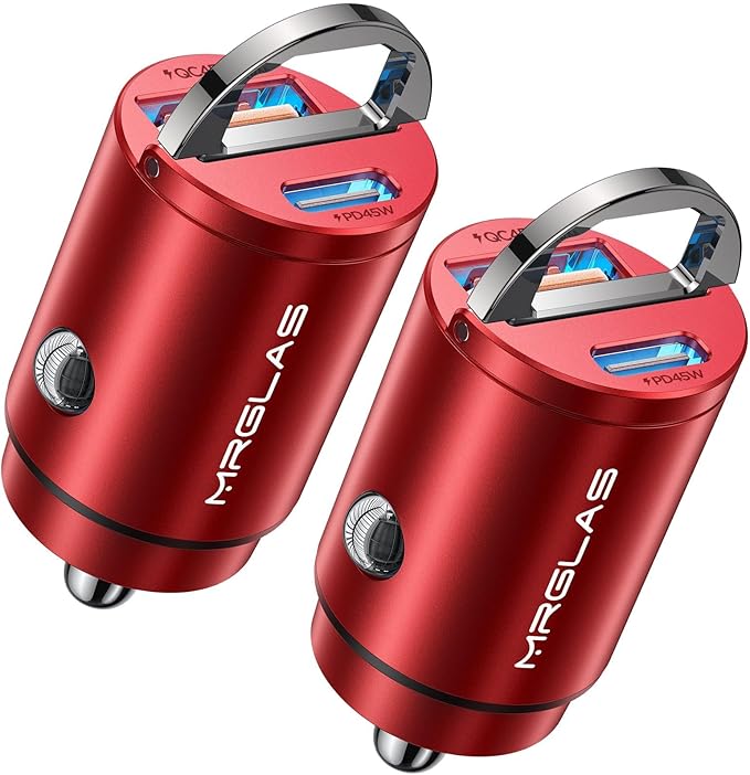MRGLAS 2-Pack 90W USB C Car Charger,[Super Mini Metal] Car Charger Fast Charging Adapter PD+QC3.0 Dual Port Type C Car Cigarette Lighter USB Compatible iPhone 16 15 14 Pro Max iPad S25-Red