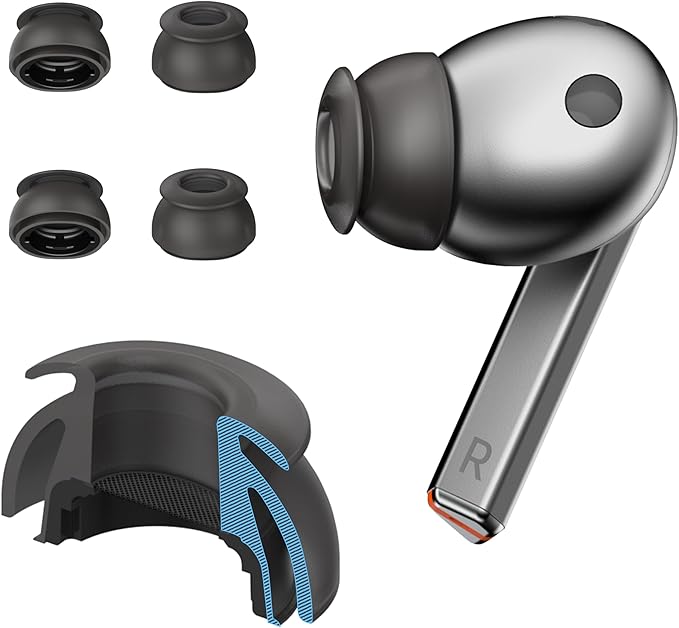 Premium Multi-Flange Eartips for Galaxy Buds3 Pro (Black, X-Small) – Always Fits, Never Slips