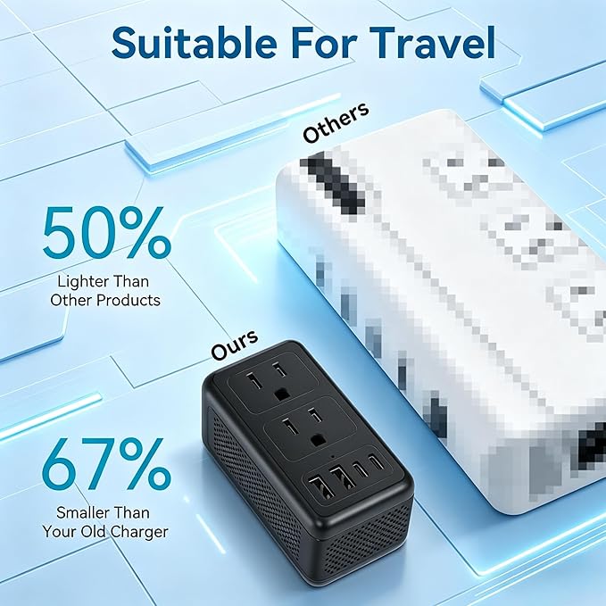 Upgraded 2000W Voltage Converter US to Europe for Hair Dryer, 220V to 110V Power Converter Adapter Combo with 1 USB A & 3 Type C, Converter European Travel Converter for 200+ Countries (Black)