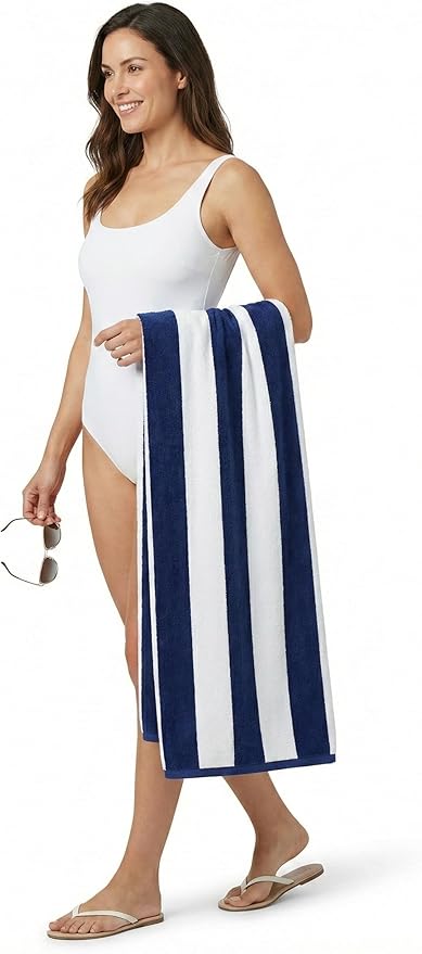 Velour Cabana Beach Towel 4 Pack, 30” x 60” Soft Plush Cotton Pool Towel, Absorbent Quick Dry Travel Towel for Beach, Pool, Spa (Classic Navy)