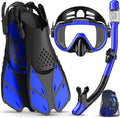 Ubekezele Snorkeling Gear for Adults Men Women,4 in 1 Snorkel Set with Panoramic View Diving Mask Anti-Fog Anti-Leak,Dry Top Snorkel,Fins and Travel Bag for Swimming,Snorkeling and Travel Diving