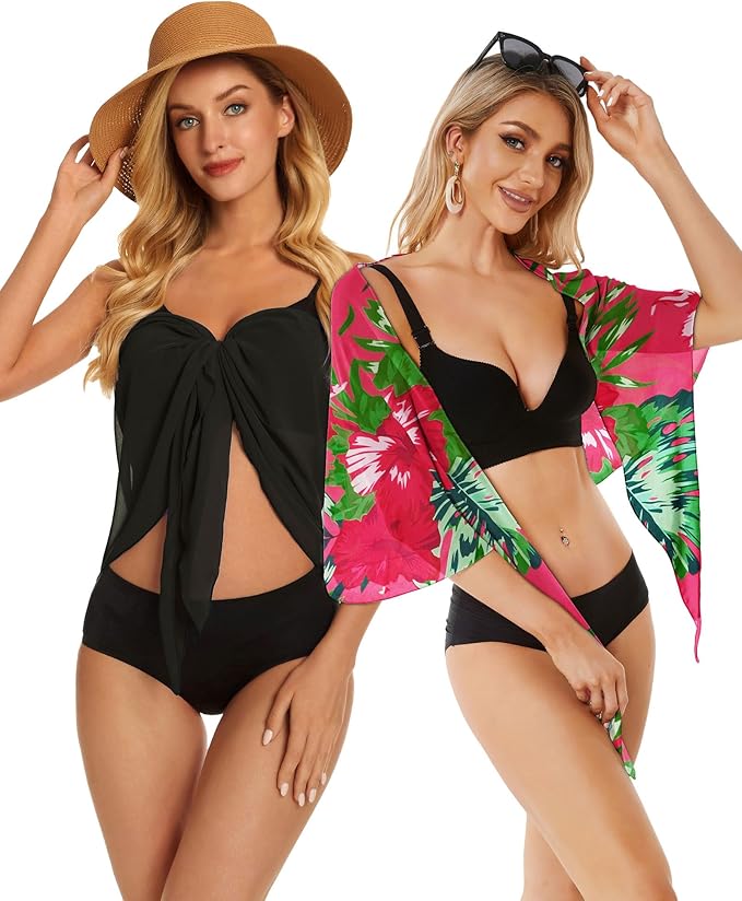CHICGAL 2 Pieces Women Beach Sarong Bathing Suit Wrap Skirt Sheer Bikini Swimsuit Cover Ups for Swimwear