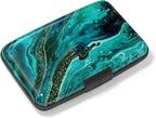 Credit Card Holder, Mini Aluminum Card Wallet RFID Blocking Slim Metal Hard Card Case for Women Men, Ocean Marble