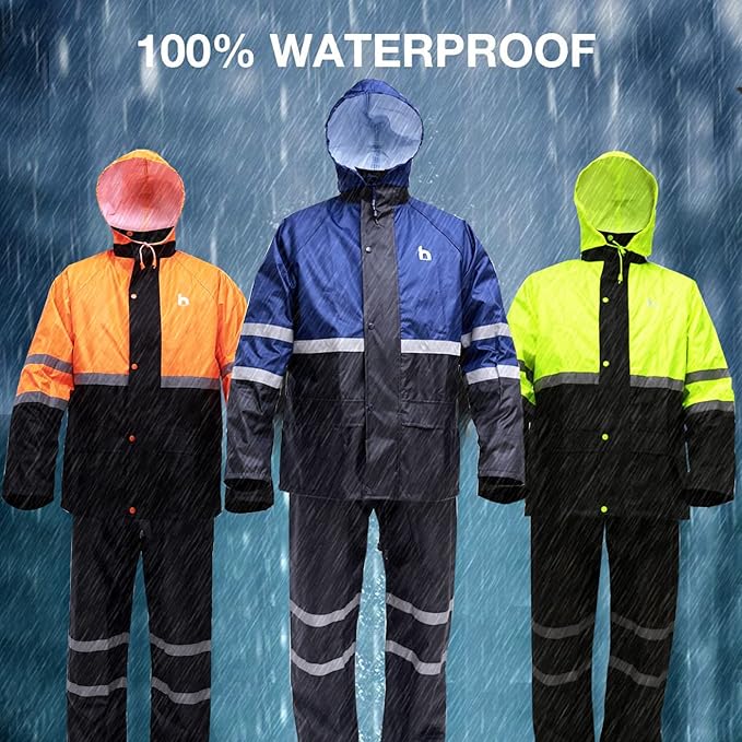 Rain Suit, High Visibility Reflective Safety Jacket, Lightweight Rain Gear, Waterproof Rain Jacket with Pants