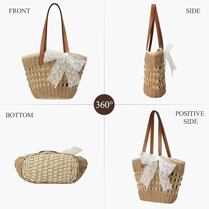 Trifabricy Beach Bags for Women, Summer Straw Bag, Woven Straw Beach Tote Bag Shoulder Handbags