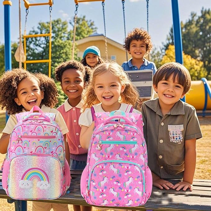RHCPFOVR Kids Backpack for Girls - Girls Backpack 3-8 Ages Unicorn for Kids 15 Inch School Bookbag for Kindergarten Elementary School Bookbag for Girl 1st 2nd Grade